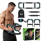 Vanlgs Twister Arm Trainer for Men, Chest Workout Equipment 5-Level Adjustable (40-130lb) with Ergonomic 27° Targets Biceps/Clip/Thigh, Portable Exerciser for Home Gym Travel Fitness, Blue