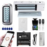 Door Access Control System Kit with 1200lbs Electromagnetic Lock, IP68 Waterproof Keypad Door Entry with WiFi App Remote Unlock, Doorbell Chime & 433MHz Remote Control
