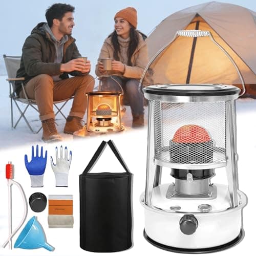 Non Electric Heaters for Indoor, 9000 BTU(Lasts 18 H), Kerosene Heater Indoor for Power Outage, 1.4-Gallon Extra-Large Fuel Tank, Suitable for Camping, Home, Garage, Emergency Heat (White)