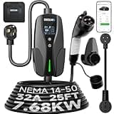 SEGUMA Level 2 EV Charger(APP/ETL Certified), 32A NEMA 14-50 Plug EVSE Charger, 25ft UL Listed Cable, Adjustable Current, Portable 208V-240V Mobile Electric Vehicle Charging Station for Home Level 2