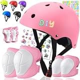 Comforhous Color Gradient Kids Bike Helmet and Pads Adjustable Helmet for Kids Protective Gear Set with Elbow Knee Pads Wrist Guards for Cycling Bicycle