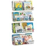 X-cosrack 4-Pack Wall Mounted Metal Kids Bookshelf, Floating Book Shelves for Kids Nursery Toddler Classroom, Hanging Book Shelf Organizer for Room Decor, Black