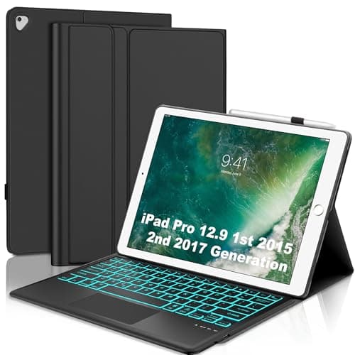 Touch Keyboard Case for iPad Pro 12.9 1st/2nd Generation, Detachable Backlit Keyboard for iPad Pro 12.9in 2015/2017 Gen Case, Keypad with Pen Slot for Pro12.9 Old Model: A1670/A1671/A1584/A1652, Black