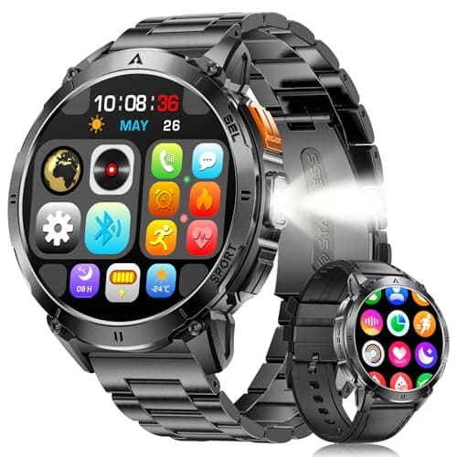 SIEMORL Men's Smartwatch Bluetooth Call,1.43-Inch HD AMOLED Men's Fitness Watch with Heart Rate Monitor and Sleep Monitor, Waterproof IP68 Sports Watch, 100+ Sports Modes for Android iOS