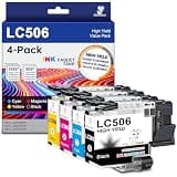 Miss Deer LC506 Ink Cartridges, Compatible Replacement for Brother LC506 XL LC506XL High Yield for MFC-J4355DW MFC-J4555DW MFC-J4557DW Printer Work Smart, 4-Pack (Black/Cyan/Magenta/Yellow)