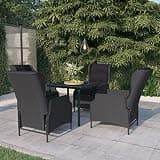 NKOPPFG 5 Piece Patio Dining Set Dark Gray with Steel Frame, Reclining Garden Chairs and PE Rattan, Glass Tabletop