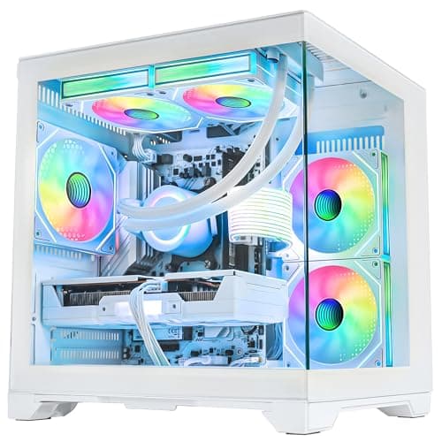 HOENGAGER Gaming PC, AMD Ryzen 7 5700X, GeForce RTX 5060, 32GB DDR4 RAM, 1TB NVMe + 2TB SATA SSD, 240mm AIO Liquid Cooling & 7 RGB Fans, Windows 11 Desktop Computer, White