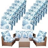 Newwiee 12 Pcs Patio Cushion Covers Outdoor Stretch Sofa Couch Cover Replacement Couch Slipcover Sofa Seat Chair Porch Patio Furniture Protector, Flexibility Washable(Light Blue,Ocean)