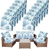 Newwiee 12 Pcs Patio Cushion Covers Outdoor Stretch Sofa Couch Cover Replacement Couch Slipcover Sofa Seat Chair Porch Patio Furniture Protector, Flexibility Washable(Light Blue,Ocean)