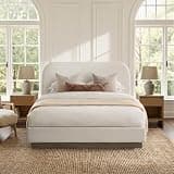 LOONGYOON King Boucle Bed Frame with 44.5" Tall Headboard Linton Upholstered Soft Platform Cloud Bed with Wood Base for Bedroom Strong Wooden Slats Support No Box Spring Needed No Noise Cream White