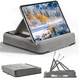 TabHolderix Tablet Pillow Stand, Multi-Angle Foldable iPad Holder for Bed, Sofa, Desk, Lap, Soft Pad Dock with Storage Pocket & Stylus Mount, for 4.7-13" Devices iPad,iPhone,E-Reader,Books (Grey)