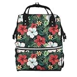 Pioyoku Tropical Palm-Leaf Hibiscus (3) Print Diaper Bag Backpack -Multifunction Travel Baby Diaper Bag,Baby Bags For Girls Boys