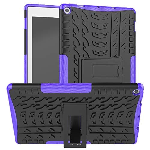 Case Amazon Fire HD 10 (10.1 Inch Tablet, 9th Generation/2019 Release, 7th Generation/2017 Release), PC + Silicone 2-in-1 360 Degree Shockproof Cover/Heavy Duty Tough Armor/Kickstand-Purple