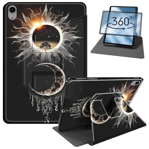 AIRWEE Premium 360 Rotating Case for iPad 11th Gen 11" (A16, 2025) / for iPad 10th Gen 10.9", Military Grade Shockproof PU Leather Stand Cover with Auto Sleep/Wake - Sun and Moon
