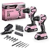 Aowei 20V Brushless Cordless Drill Set (2-Piece) - Compact Power Drill Driver with 2.0Ah Battery, Power Drill Set with Battery and Charger & 3/8" Keyless Chuck,Pink