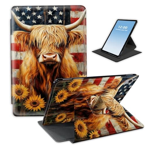 HGGJFLYX for iPad Air 11 Inch Case M3(2025)/M2(2024),360 Degree Rotating Multi-Angle Viewing Stand American Highland Cow Cover for iPad Air 6th/5th/4th 2025/2024/2022/2020,Auto Sleep/Wake