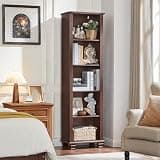 SAVOR LIFE Narrow Walnut Book Shelf, 69" Tall Skinny Bookshelf with Adjustable Shelves & Wooden Legs, Farmhouse Wood Bookcase w/5-Tier Open Storage, Free Standing Book Case for Office, Living Room