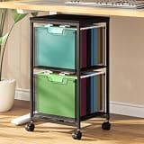 Sbanmao Rolling File Cart with 2 Storage Drawers, Mobile File Cabinet with Wheels, Hanging File Folder Organizer, Under Desk Storage, Printer Stand Utility Cart Filing Cabinet for Home Office,Black