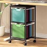 Sbanmao Rolling File Cart with 2 Storage Drawers, Mobile File Cabinet with Wheels, Hanging File Folder Organizer, Under Desk Storage, Printer Stand Utility Cart Filing Cabinet for Home Office,Black