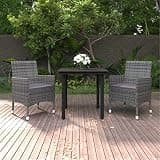 NKOPPFG 3 Piece Patio Dining Set with Cushions, Glass Top Table and PE Rattan Chairs