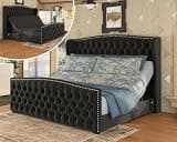 AMERLIFE King Size Adjustable Bed Frame with 51" H Velvet Upholstered and Deep Button Tufted Headboard, Electric Bed with Dual Motor/Nailhead Trim Wingback, No Box Spring Needed, Black