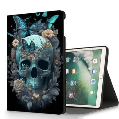 RUUHLJLET for Microsoft Surface Go 4/3/2/1-10.5" 2021 Tablet Case,Auto Wake/Sleep,Adjustable Stand Protective Cover - Flower Skull