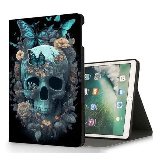 RUUHLJLET for Microsoft Surface Go 4/3/2/1-10.5" 2021 Tablet Case,Auto Wake/Sleep,Adjustable Stand Protective Cover - Flower Skull