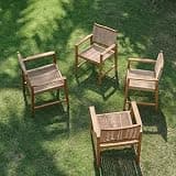 NTC Luno 4 Pieces Solid Wood Lounge Armchairs with Handwoven Rope Seat & Back, Indoor & Outdoor Wooden Chairs for Patio Dining Sets, Modern Patio Lounge Chairs, Easy Assembly, Natural