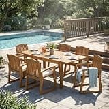THINK 30 7-Piece Acacia Wood Outdoor Dining Set, Patio Dining Furniture Set, with Cream Cushions, Modern 6 Chairs&1 Table, for Lawn, Backyard, Garden Deck, Poolside,Teak