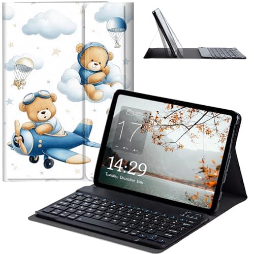 JANENFNA Kindle Fire Max 11 Tablet Case with Keyboard, Detachable Wireless Bluetooth Keyboard Case for Amazon Kindle Fire Max 11 (13th Generation, 2023 Release) 11" -Teddy Bears Air Adventure