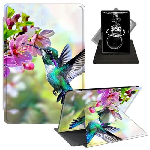 FKIUBWRY Case for Samsung Galaxy Tab A7 Lite 2021 8.7 Inch (SM-T220/T225/T227),360 Degree Rotating PU Leather Slim Folio Stand Cover,Soft TPU Back Protective,Cute Hummingbird Flower