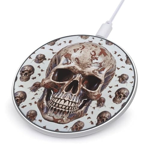 Skull on White Background Wireless Charger 10W Max Fast Wireless Charging Pad Lightweight Charging Station Portable Ultra Slim Charger Mat for Most Phone for Travel Home Office Desk