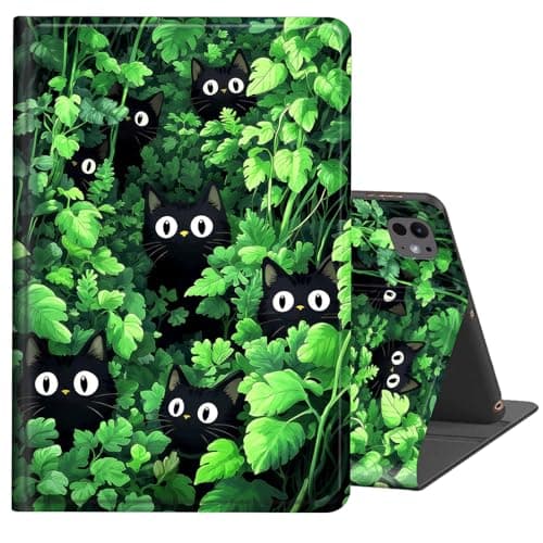 BREIDMKFM for iPad Pro 13 Inch Case M5 2025/ M4 2024,Auto Wake/Sleep Multi-Angle Viewing PU Leather Slim Shockproof Protective Stand Smart Cover for iPad Pro M4 13 Inch Case,Cute Cat Grass