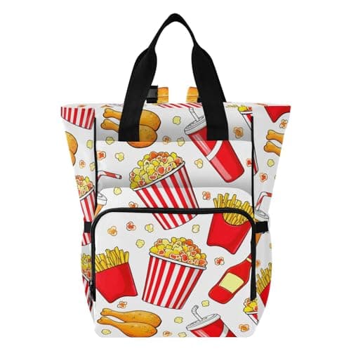 SPRIPORT Fries Chicken Popcorn Diaper Bag Backpack for Baby Boys Girls Baby Travel Tote with Stroller Straps & Bottle Storage Maternity Baby Changing Bags for Traveling Shopping Hiking Moms Dads