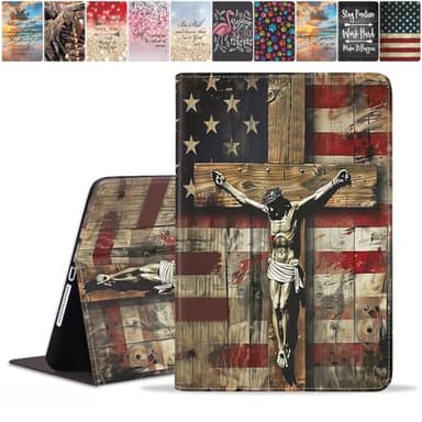FQTBCEARI Case for Samsung Galaxy Tab S6 Lite 10.4 Inch 2022/2020 (SM-P613/P619/P610/P615), Slim PU Leather Cover, Adjustable Stand with Auto Wake/Sleep Case, American Flag Cross Jesus