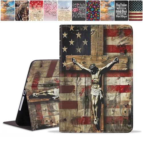 FQTBCEARI Case for Samsung Galaxy Tab S6 Lite 10.4 Inch 2022/2020 (SM-P613/P619/P610/P615), Slim PU Leather Cover, Adjustable Stand with Auto Wake/Sleep Case, American Flag Cross Jesus