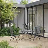 KLGBNCVE 3 Piece Steel Patio Dining Set with Mesh Design, Anthracite Folding Table and 6-Position Adjustable Backrest Chairs