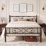 GarveeLife Metal Platform Bed Frame Queen Size, Heavy Duty Iron Bed with Decorative Forged Floral Headboard & Footboard, No Box Spring Needed, Under Bed Storage Space, Easy Assembly Black