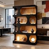 BLUECC Bookcase 39.4"*11.8"*71.3", Freestanding Contemporary Generous Display Shelves Bookshelf Black MDF