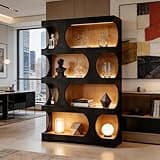 BLUECC Bookcase 39.4"*11.8"*71.3", Freestanding Contemporary Generous Display Shelves Bookshelf Black MDF