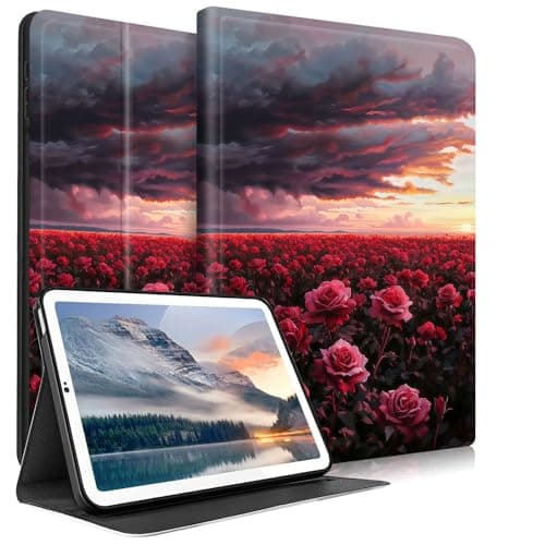 Case for Fire HD 8 Tablet (8th/7th/6th Generation, 2018/2017/2016 Release),PU Leather Stand Shell Multiple Viewing Angles Protective Cover for Kindle Fire HD 8 7/8th Gen 8",Red Rose Field at Sunset