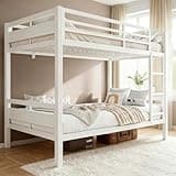 nesture. Bunk Bed Full Over Full, Heavy Duty Metal Bunkbeds with Full-Length Guardrail, Space-Saving Steel Bed for Kids & Adults, No Box Spring Required, White