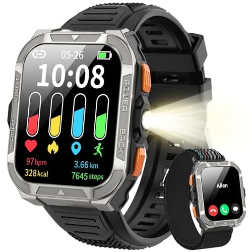 Blackview Military Smart Watch for Men with GPS &ChatGPT, AI Translator, Compass & Flashlight/100-Day Battery/Bluetooth Calling/Health Monitor | 100+ Sports,Rugged Wacth for iOS Android