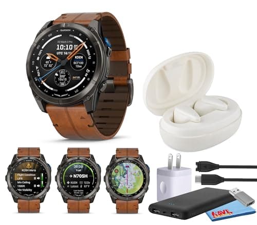 Garmin D2 Mach 2 Pro Premium Aviator Smartwatch Carbon Gray DLC Titanium with Chestnut Leather Band, AMOLED Display, GPS Flight Mapping, LTE & Satellite Messaging, LED Flashlight Bundle