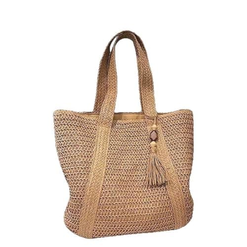 Simple Solid Color Large Capacity Commuting Straw Woven Bag, Hand-held Braided Vacation Style Beach Bag 1 Piece(Style2)