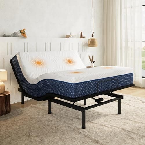Emerspring Queen Adjustable Bed Frame with Wireless Control + 12 Inch Queen Gel Memory Foam Mattress in a Box, Electric Massage, Head and Foot Incline, Zero Gravity, 80"×60"