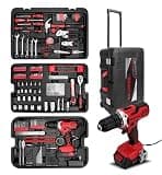 KINGTOOL Home Tool Set Kit - 286 PCS Home Auto Repair Tool Kit with Rolling Tool Box, Mechanic Tool Sets with 21V Max Cordless Power drill, Perfect for Homeowner, Diyer, Handyman