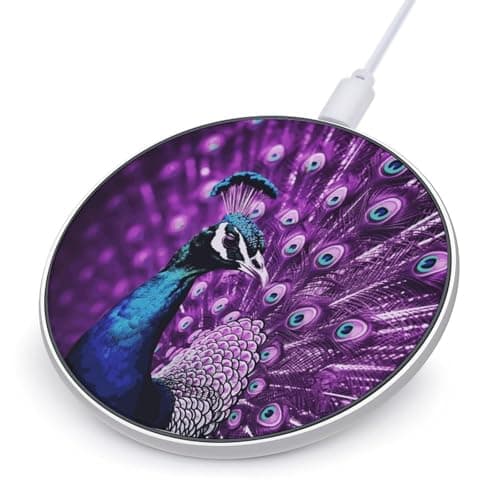 Purple Peacock Wireless Charger 10W Fast Wireless Charging Pad Slim Portable Charging Station for Phone Lightweight Charger Mat for Travel Home Office Desk