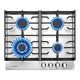 23 inch Built in Gas Cooktop 4 Burners Stainless Steel Stove Top 27400BTU with Thermocouple Protection,Easy Knob Control,NG/LPG Convertible Stainless Steel Easy Clean for Kitchen