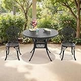 Star20XX Patio Dining Set, Outdoor Bistro Set, All Weather Cast Aluminum Patio Set, Black 3 Piece Table and Chairs with Round Table for Porch Deck